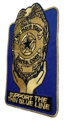 Custom Embroidered Patch Example: "Support The Thin Blue Line" Badge-Right Side