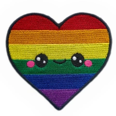 Custom Embroidered Patch Example: Rainbow Heart Pride Design-Front Side