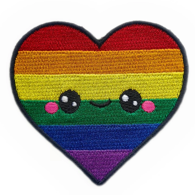 Custom Embroidered Patch Example: Rainbow Heart Pride Design-Front Side