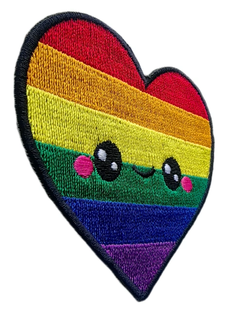 Custom Embroidered Patch Example: Rainbow Heart Pride Design-Left Side