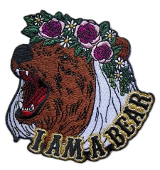 "I Am A Bear" Bear with Flower Crown Embroidered Patch-Front Side