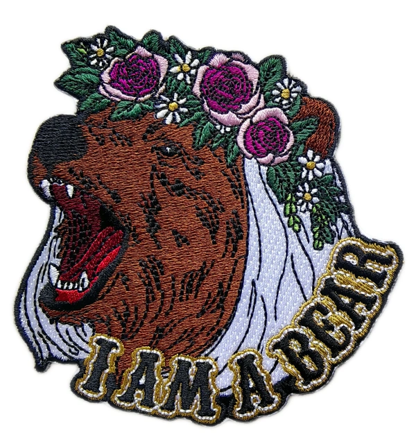 "I Am A Bear" Bear with Flower Crown Embroidered Patch-Front Side