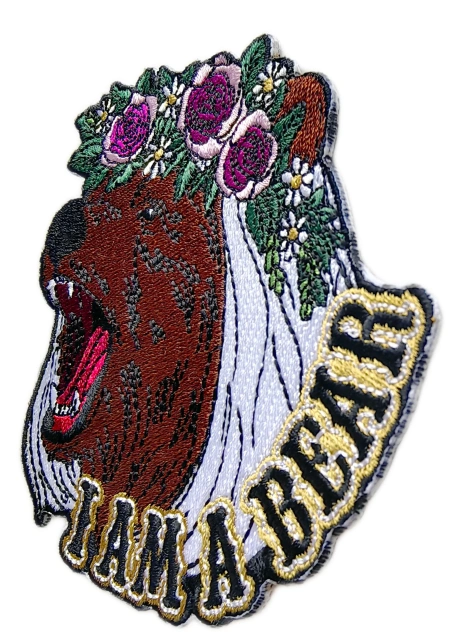 "I Am A Bear" Bear with Flower Crown Embroidered Patch-Right Side