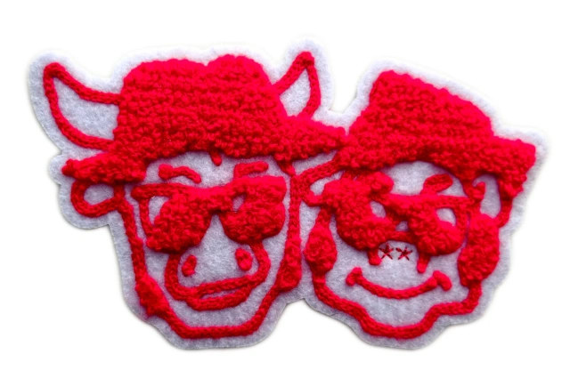 "Cool Cows" Novelty Red Chenille Patch-Front Side