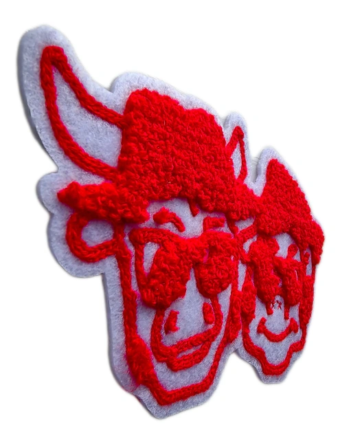 "Cool Cows" Novelty Red Chenille Patch-Left Side