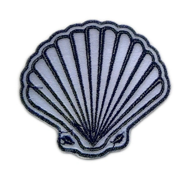 Classic Scallop Seashell Monotone Embroidery Patch-Back Side