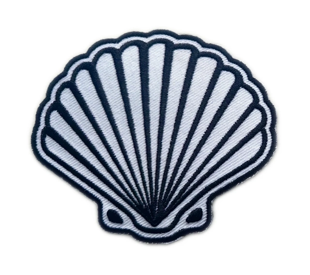 Classic Scallop Seashell Monotone Embroidery Patch-Front Side