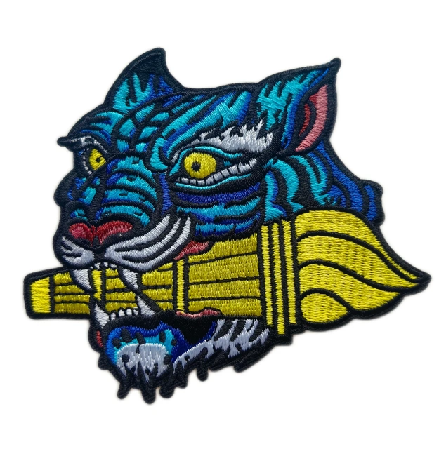 Electrifying Blue Tiger Iron-On Embroidered Patch-Front Side