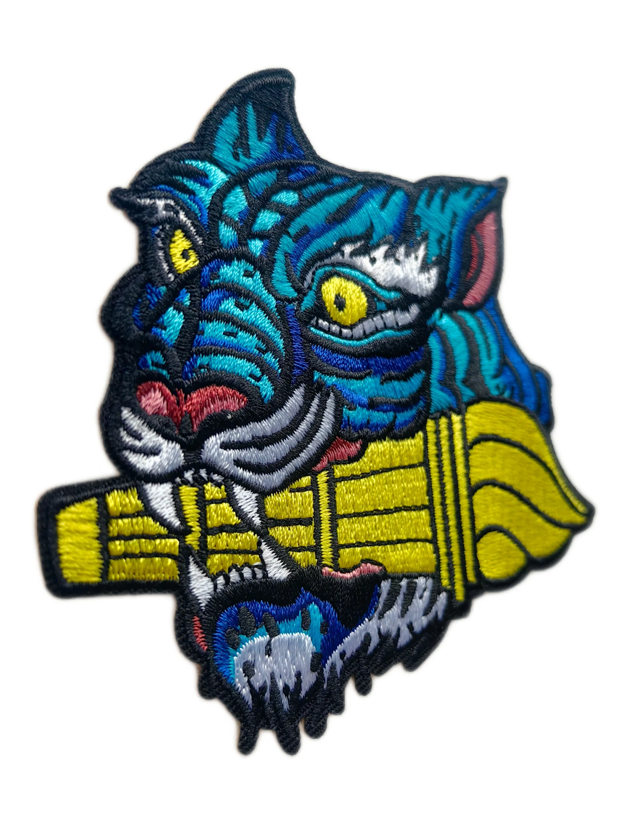 Electrifying Blue Tiger Iron-On Embroidered Patch-Left Side