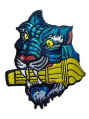Electrifying Blue Tiger Iron-On Embroidered Patch-Left Side