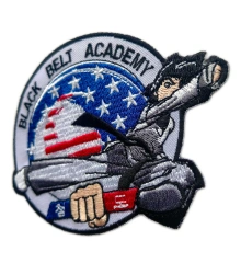 Black Belt Academy Embroidered Patch – Martial Arts Fighter with American Flag Design-Right Side