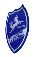 World Champion Taekwondo Embroidered Patch – Blue Shield with Jumping Horse Logo-Right Side