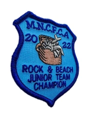 MNCFCA 2022 Rock & Beach Junior Team Champion Embroidered Patch – Blue Shield Design-Left Side