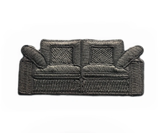 Grey Couch Embroidered Patch – Modern Two-Seater Sofa Design-Front Side