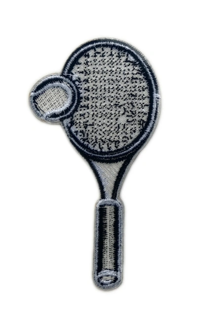Black & White Tennis Racket Embroidered Patch – Sporty Design-Back Side