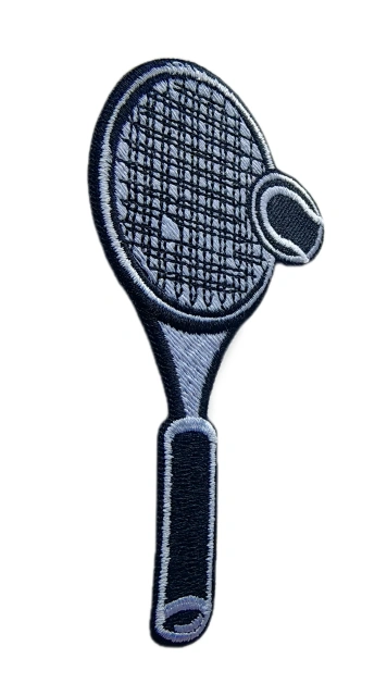Black & White Tennis Racket Embroidered Patch – Sporty Design-Left Side
