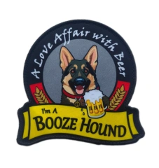 "I'm A Booze Hound" Custom Printed Patch – German Shepherd & Beer Design-Front Side