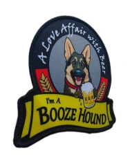"I'm A Booze Hound" Custom Printed Patch – German Shepherd & Beer Design-Left Side
