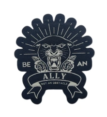 "Be an Ally, Not an Obstacle" Woven Patch – Panther & Roses Design-Front Side