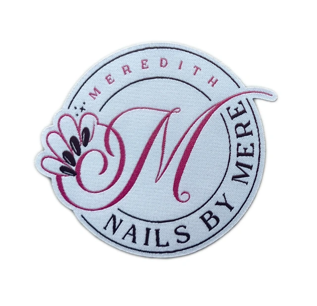 "Nails By Mere" Custom Woven Patch – Elegant Logo Design for Nail Salon Branding-Front Side