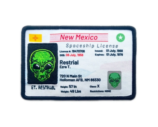 New Mexico Alien Spaceship License Patch – Roswell UFO Themed Iron-On Badge-Front Side
