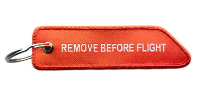 Custom Logo Woven Keychain – "REMOVE BEFORE FLIGHT" Aviation Style Key Tag-Back Side