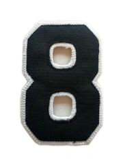 Varsity Number 8 Applique Patch - Premium Black & White-Front Side
