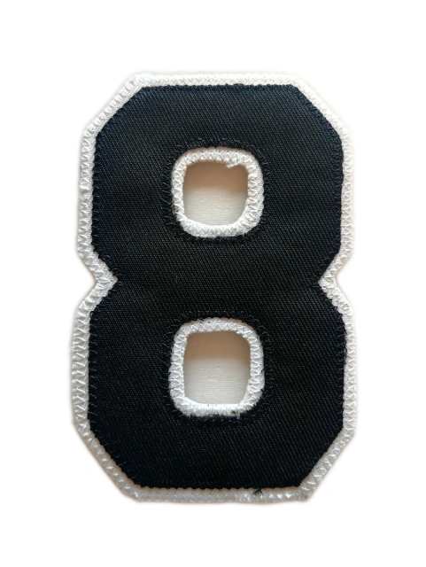 Varsity Number 8 Applique Patch - Premium Black & White-Front Side