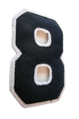 Varsity Number 8 Applique Patch - Premium Black & White-Left Side