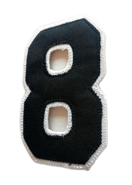 Varsity Number 8 Applique Patch - Premium Black & White-Right Side
