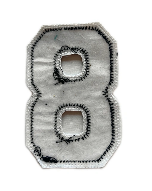 Varsity Number 8 Applique Patch - Premium Black & White-Back Side