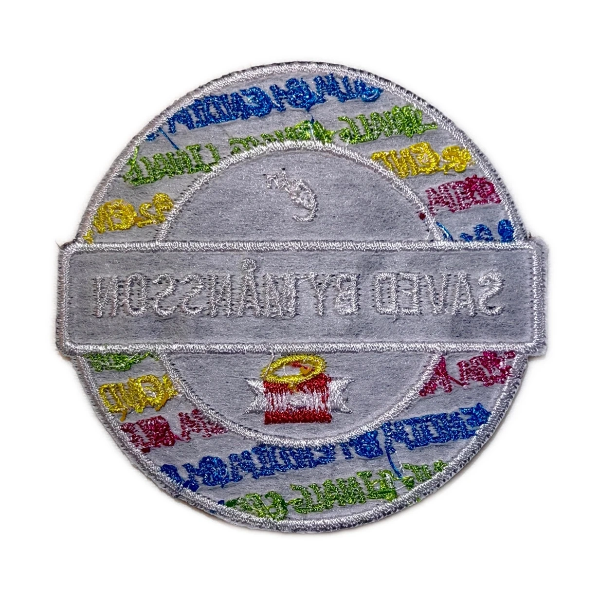 "Saved by Månsson" Custom Circular Embroidered Patch-Back Side