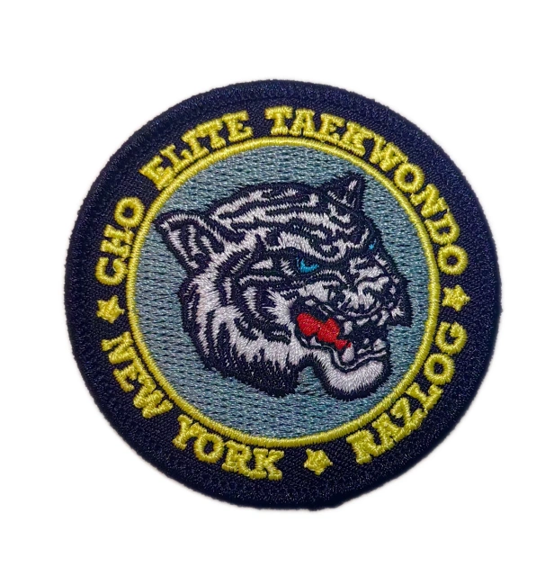 Cho Elite Taekwondo Tiger Head Round Embroidered Patch-Front Side