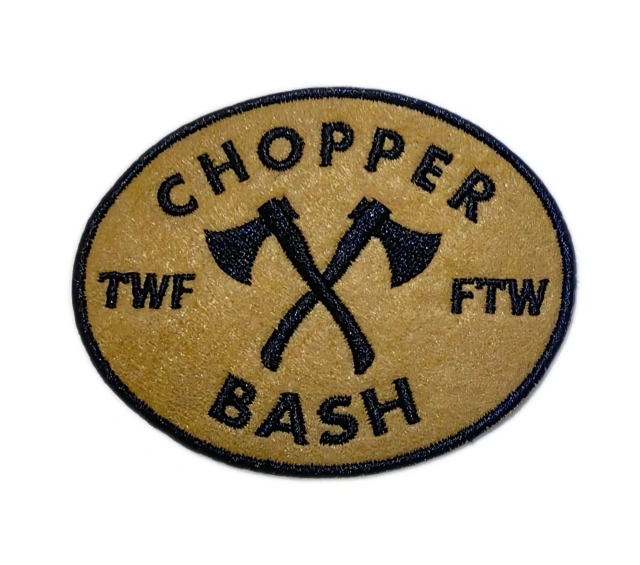Chopper Bash Felt Embroidered Patch – Crossed Axes Design-Front Side