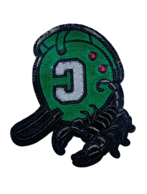 Green Football Helmet Chenille Patch with Letter C and Scorpion-Back Side