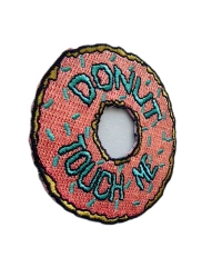 "Donut Touch Me" Funny Embroidered Patch – Pink Donut Design-Left Side