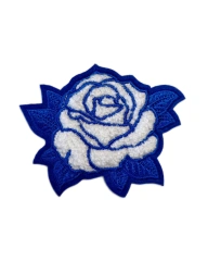 Blue and White Rose Flower Chenille Patch-Front Side