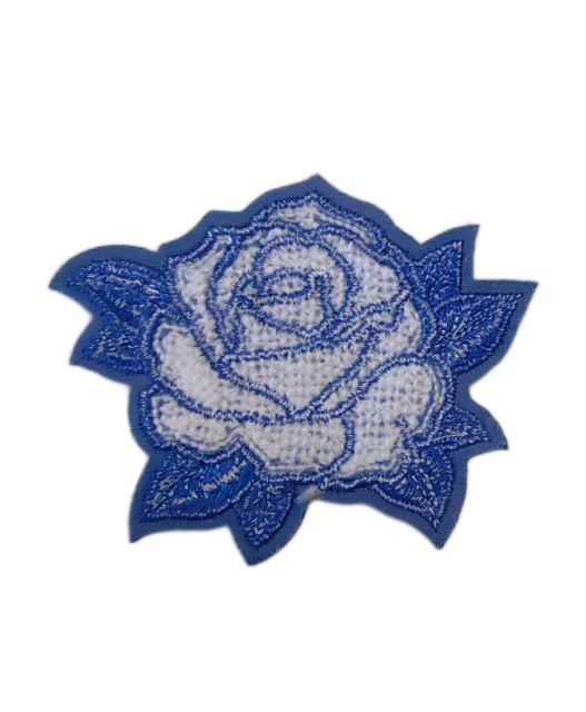Blue and White Rose Flower Chenille Patch-Back Side