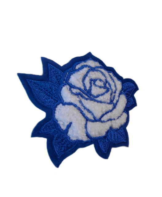 Blue and White Rose Flower Chenille Patch-Left Side