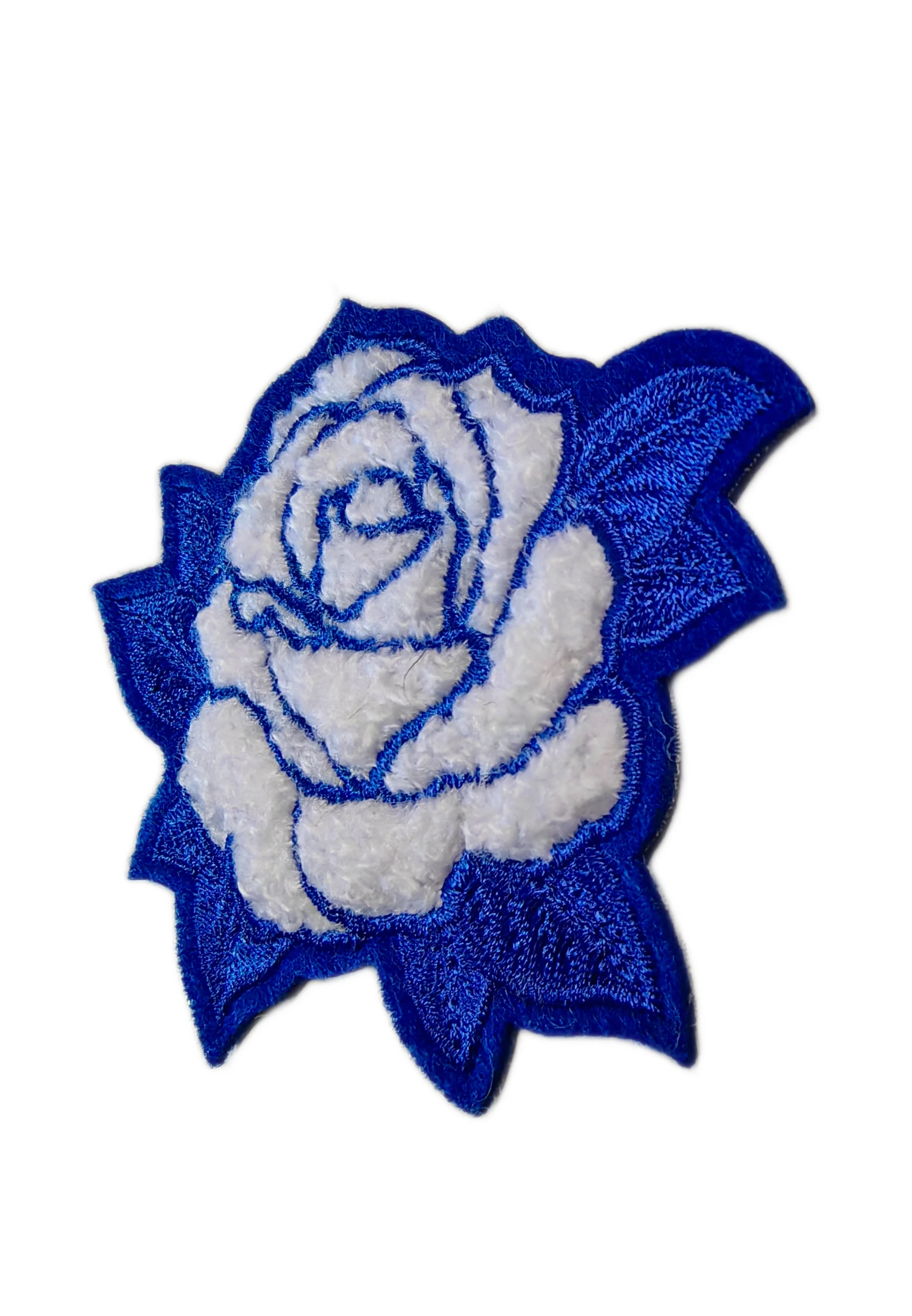 Blue and White Rose Flower Chenille Patch-Right Side