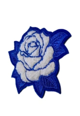 Blue and White Rose Flower Chenille Patch-Right Side