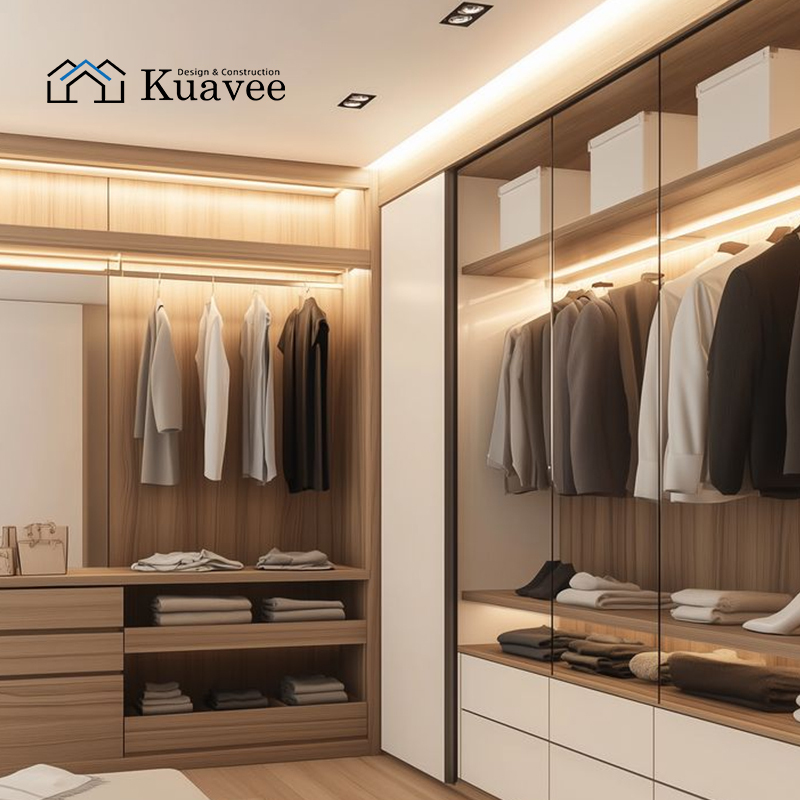 Luxurious Glass Door Wardrobe With Drawers For Villas