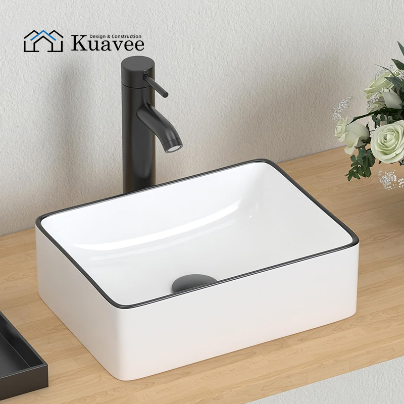Villa High-end Unique Design Black Line Circle Wash Basin
