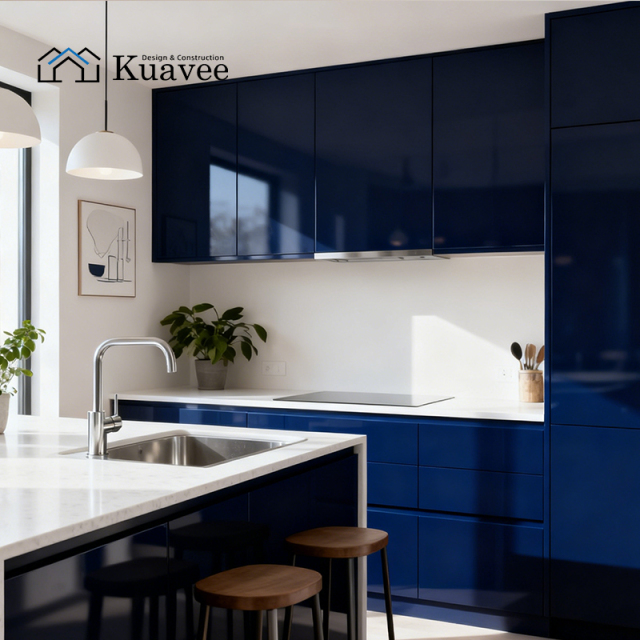 Affordable Dark Blue Lacquer Door Kitchen Corner Cabinets
