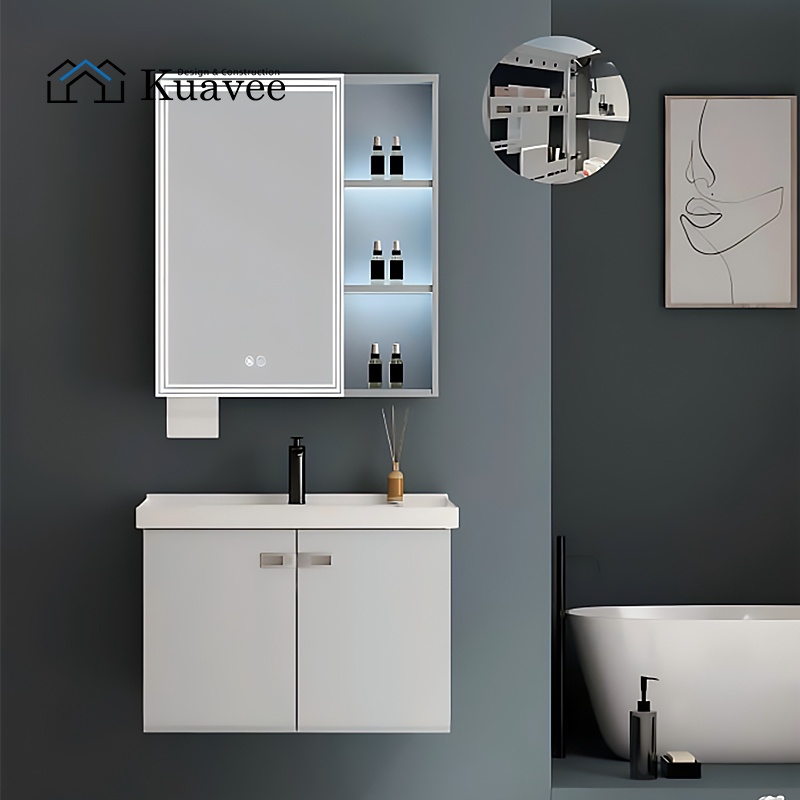 Shelf Lights Washroom Mirror Cabinet With Tissue Box