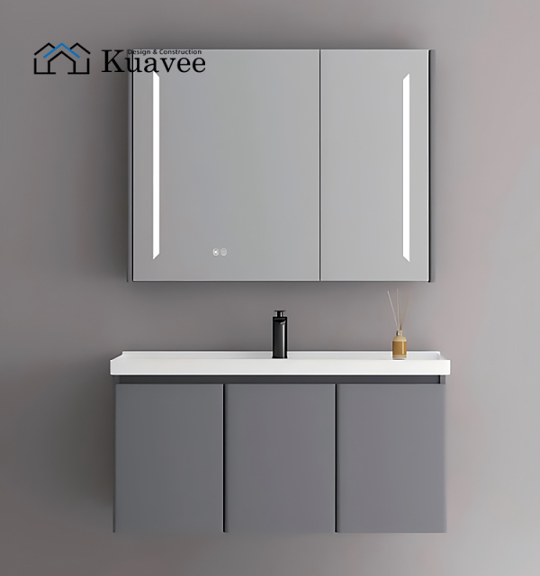 Dark Gray Defogging Bathroom Vanity Cabinet With Sink