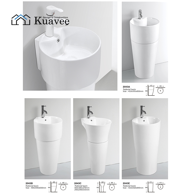 White Small Size Stain-resistant  Modern Corner Pedestal Sink