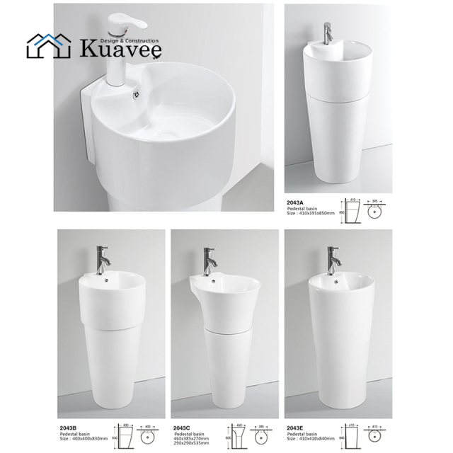White Small Size Stain-resistant  Modern Corner Pedestal Sink