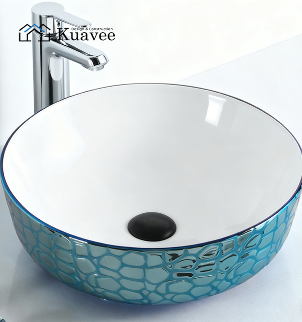 Colourful Table Top Ceramic Wash Basin  With Cabinet