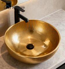 Modern Golden High-end Round Designer Counter Top Basins